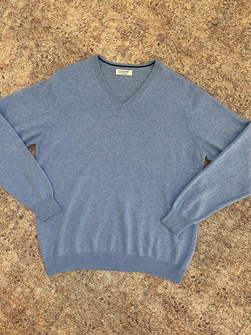 V-Neck Cashmere Washable Soft Sweater in Heather Blue L